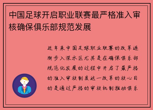 中国足球开启职业联赛最严格准入审核确保俱乐部规范发展 中国足球开启职业联赛最严格准入审核确保俱乐部规范发展